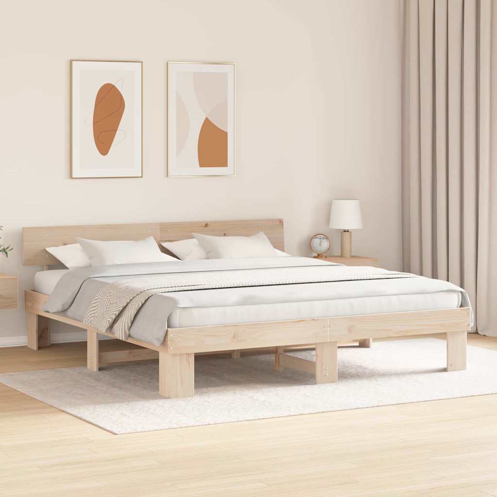vidaXL Ramka łóżka Brązowy 200 x 200 cm Lite drewno sosnowe
