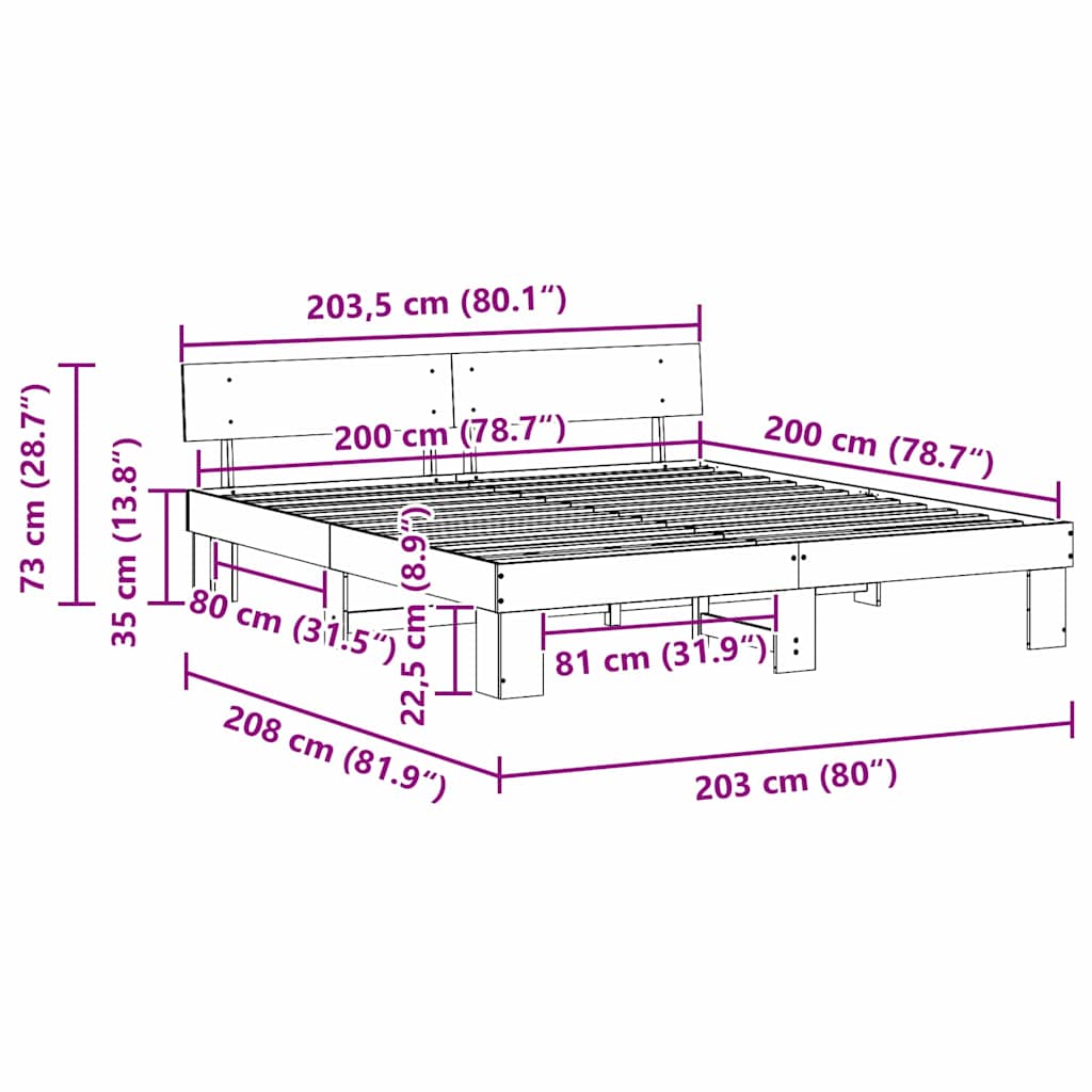 vidaXL Ramka łóżka Brązowy 200 x 200 cm Lite drewno sosnowe