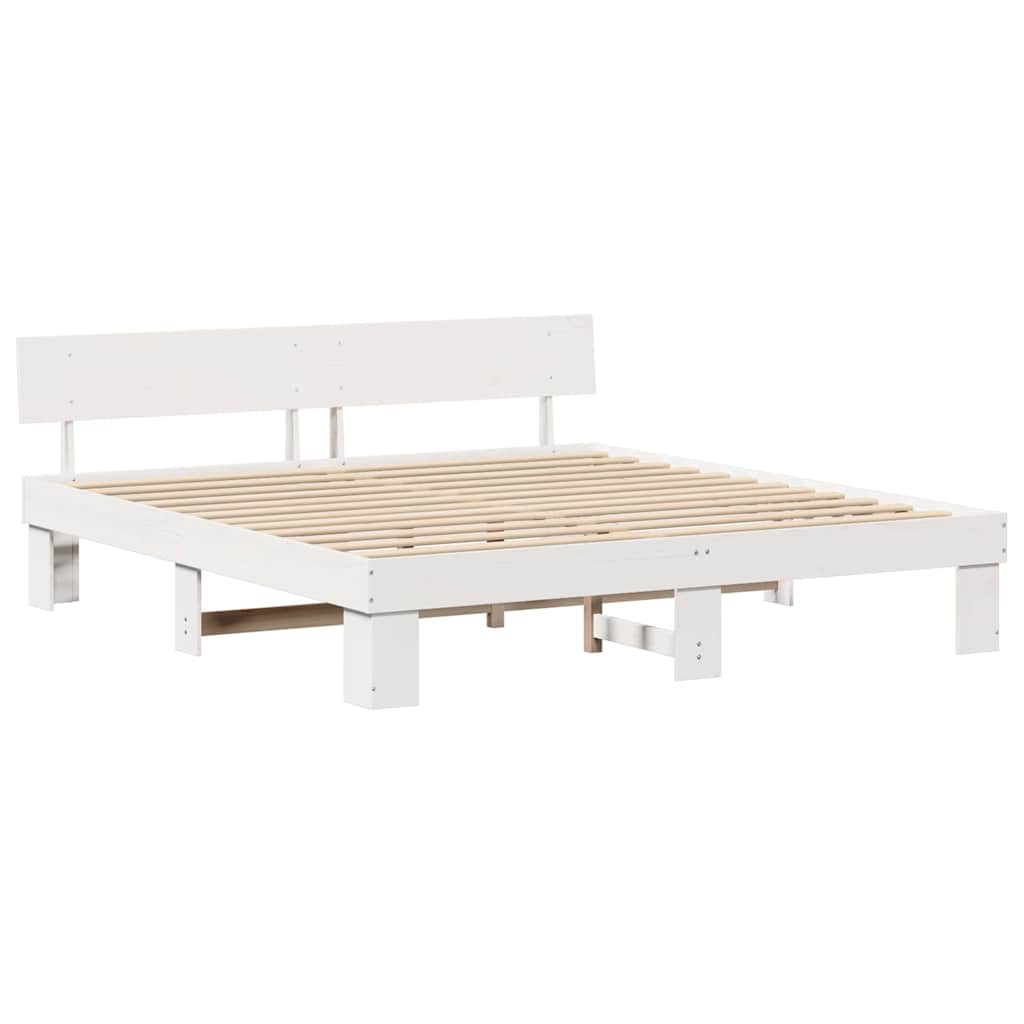 vidaXL Ramka łóżka Z zagłówkiem Biały 200 x 200 cm Lite drewno sosnowe