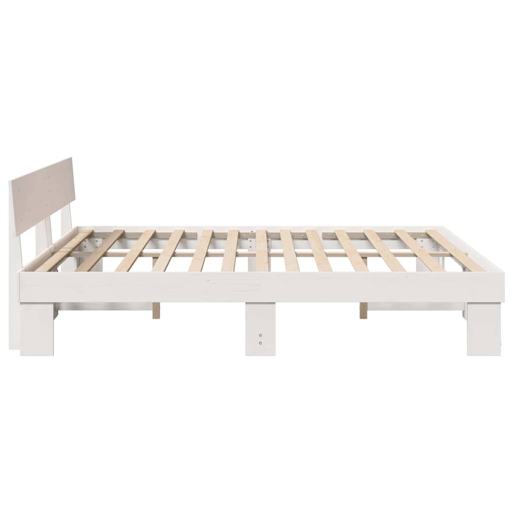 vidaXL Ramka łóżka Z zagłówkiem Biały 200 x 200 cm Lite drewno sosnowe