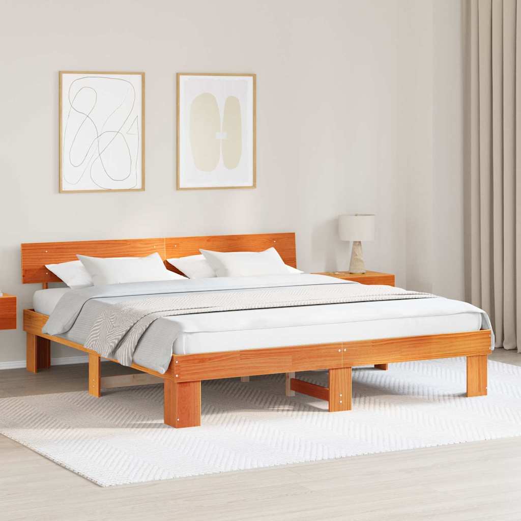 vidaXL Ramka łóżka Woskowy Brąz 200 x 200 cm Lite drewno sosnowe