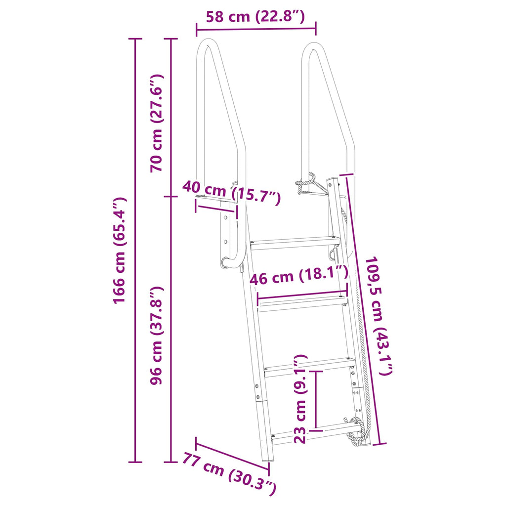 vidaXL Drabinka dokowa 4-stopniowa Srebrny 58 x 77 x 166 cm Aluminium