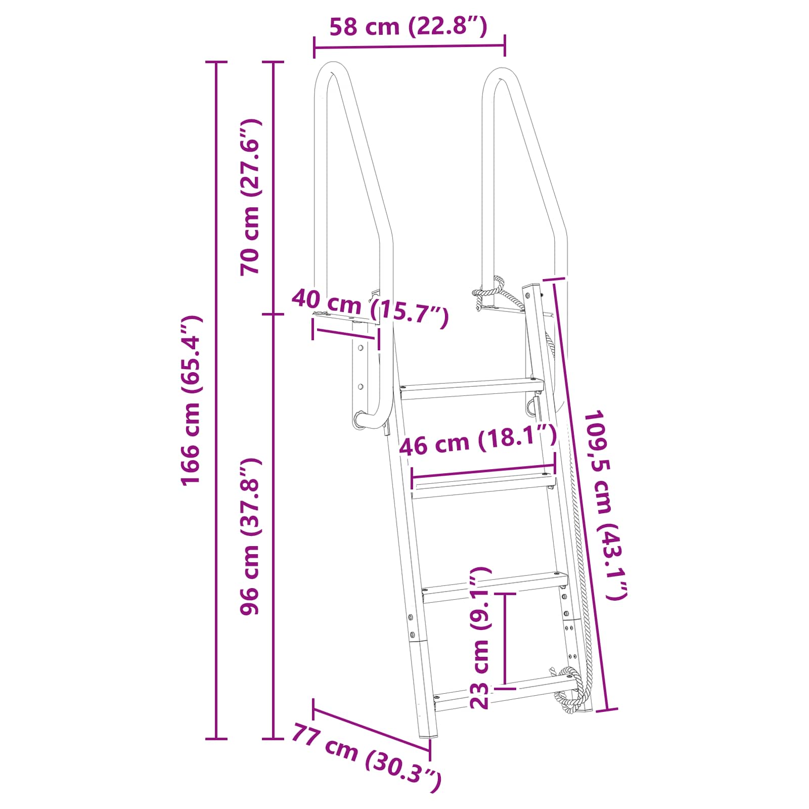 vidaXL Drabinka dokowa 4-stopniowa Srebrny 58 x 77 x 166 cm Aluminium