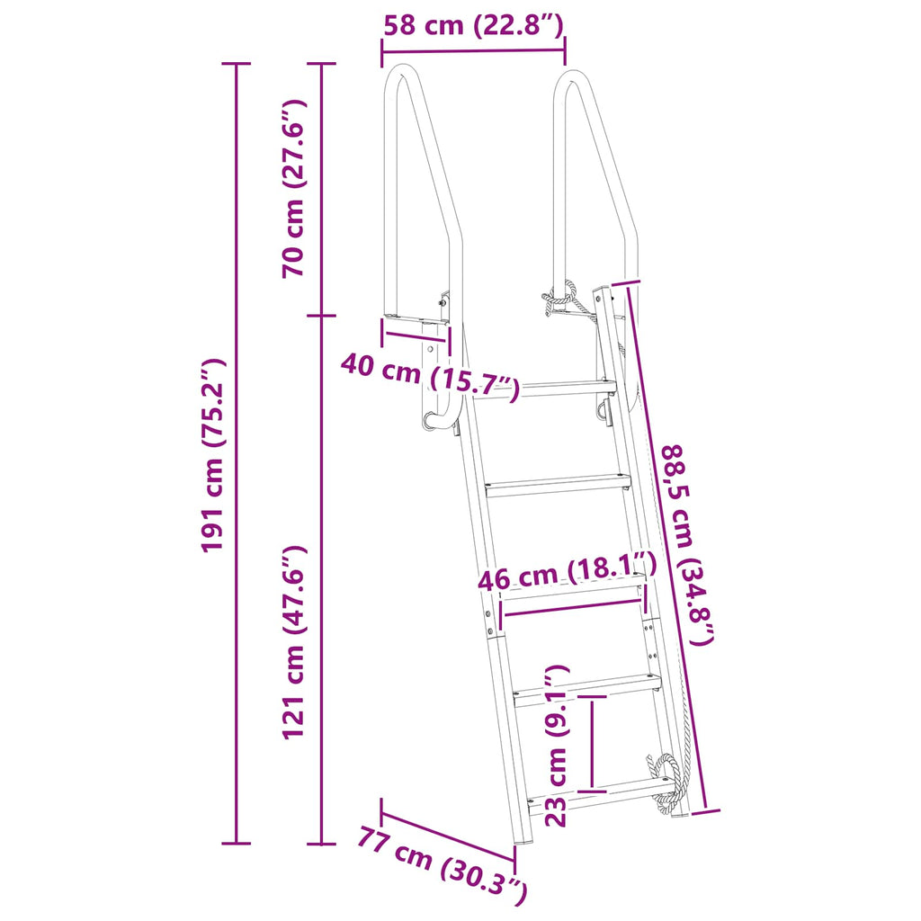 vidaXL Drabinka dokowa 5-stopniowa Srebrny 58 x 77 x 191 cm Aluminium