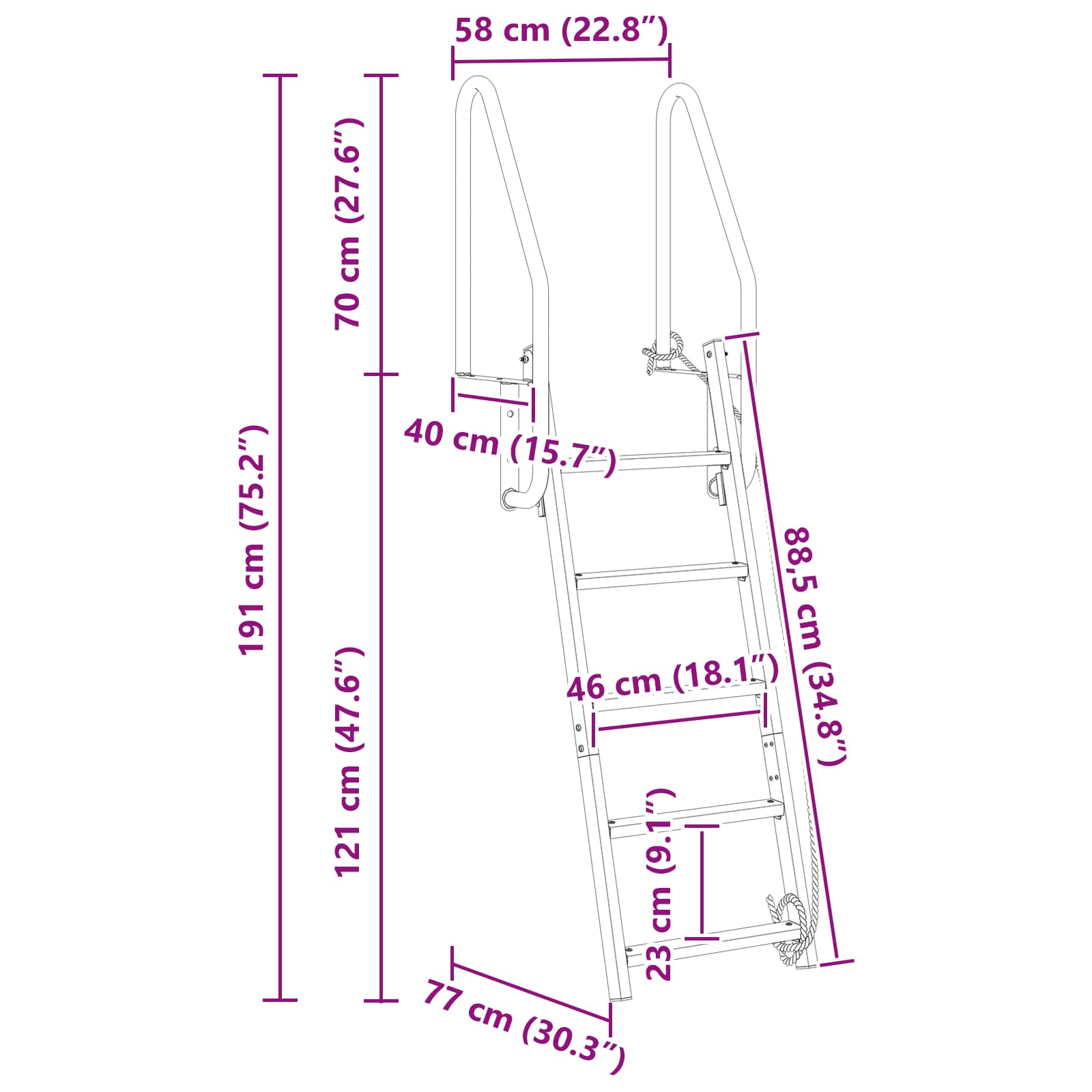 vidaXL Drabinka dokowa 5-stopniowa Srebrny 58 x 77 x 191 cm Aluminium