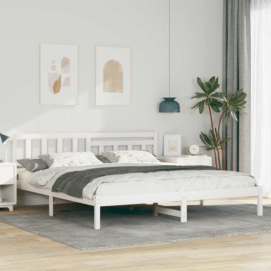 vidaXL Ramka łóżka Z zagłówkiem Biały 200 x 200 cm Lite drewno sosnowe