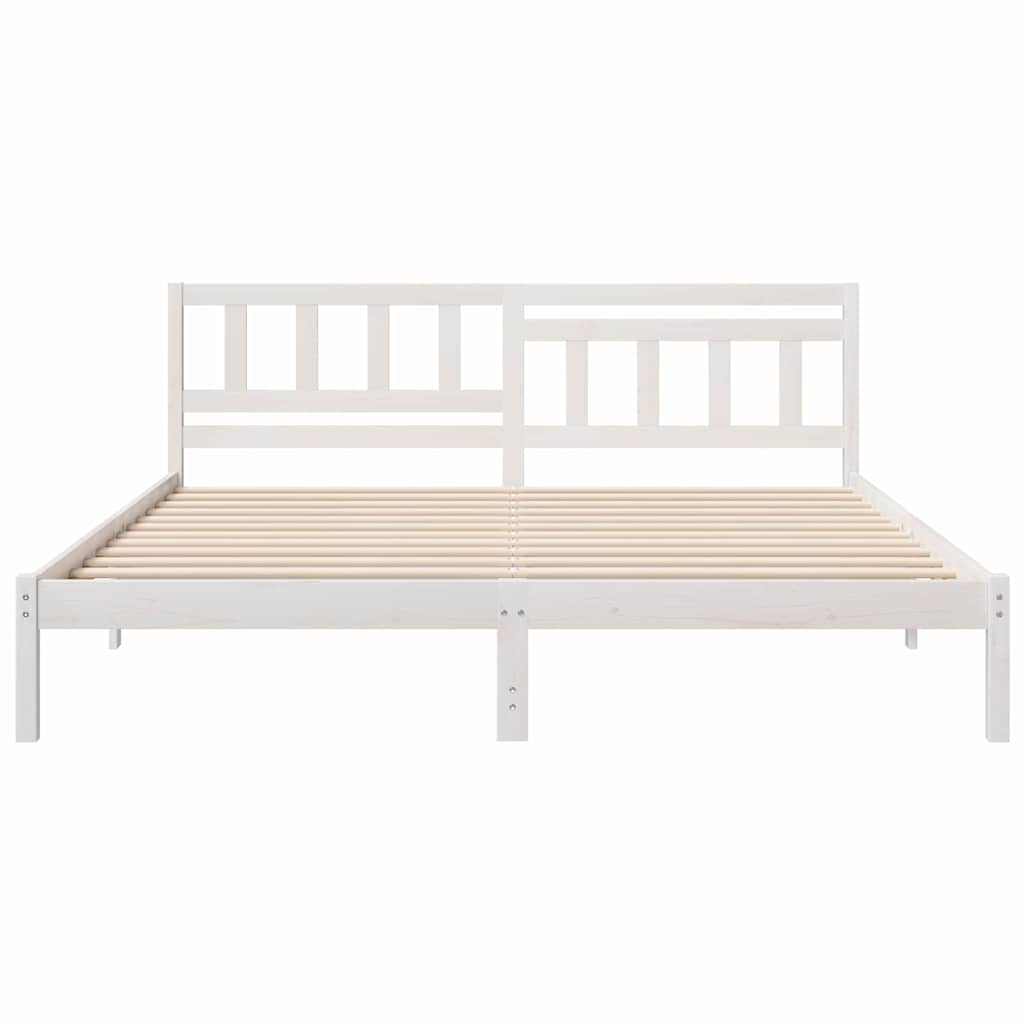 vidaXL Ramka łóżka Z zagłówkiem Biały 200 x 200 cm Lite drewno sosnowe
