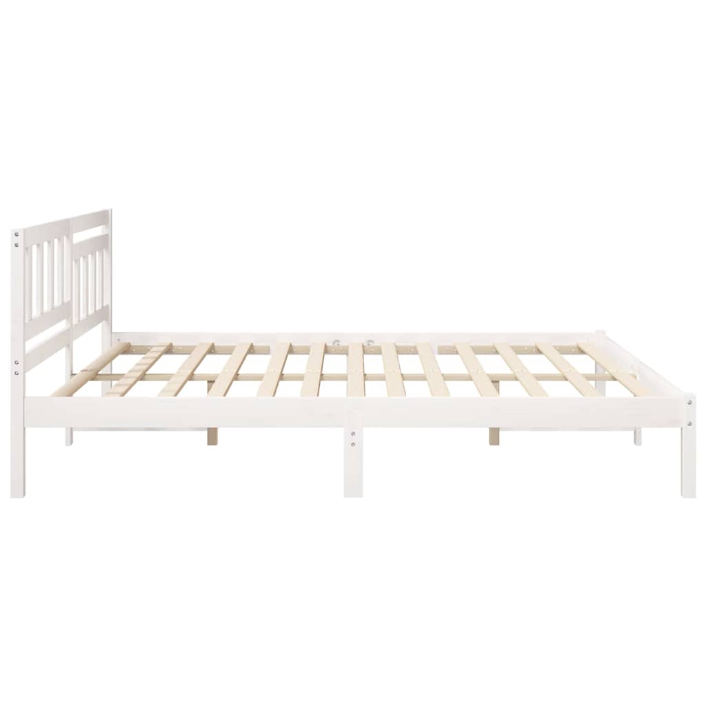 vidaXL Ramka łóżka Z zagłówkiem Biały 200 x 200 cm Lite drewno sosnowe