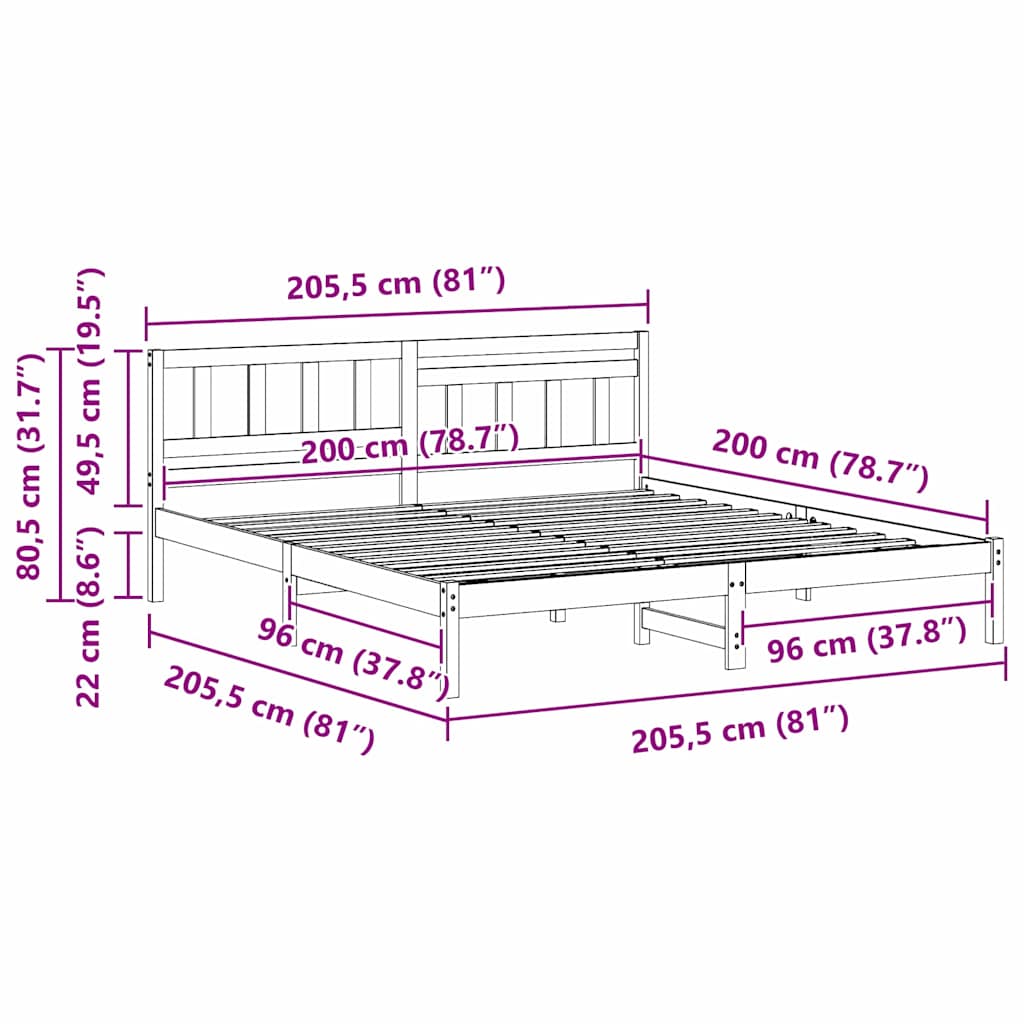 vidaXL Ramka łóżka Woskowy Brąz 200 x 200 cm Lite drewno sosnowe