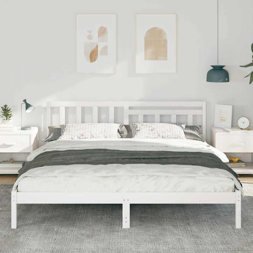 vidaXL Ramka łóżka Z zagłówkiem Biały 180 x 200 cm Lite drewno sosnowe