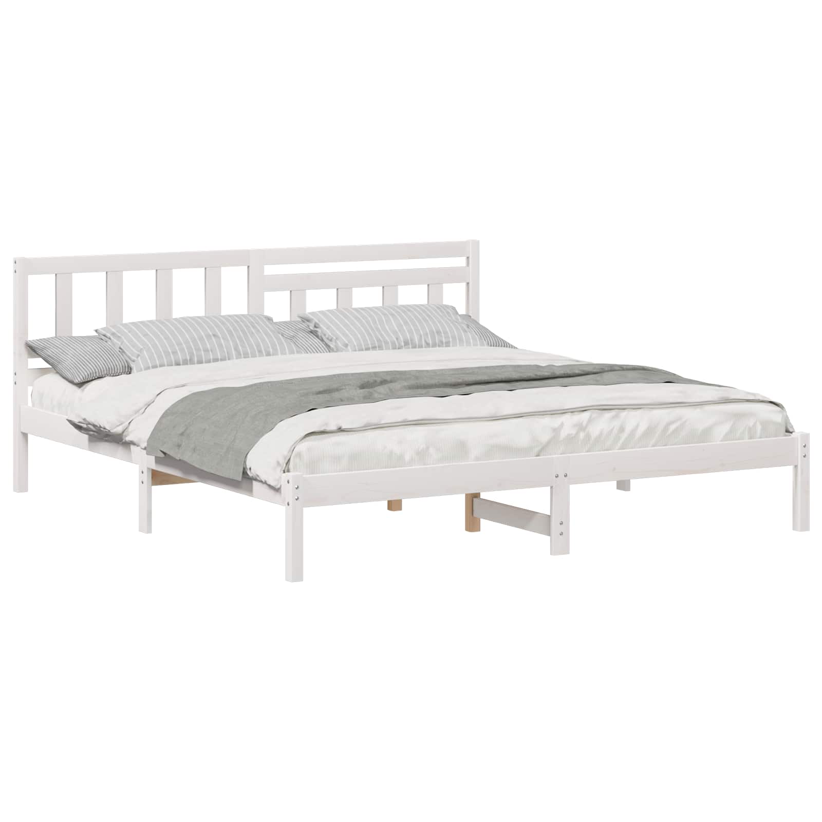 vidaXL Ramka łóżka Z zagłówkiem Biały 180 x 200 cm Lite drewno sosnowe