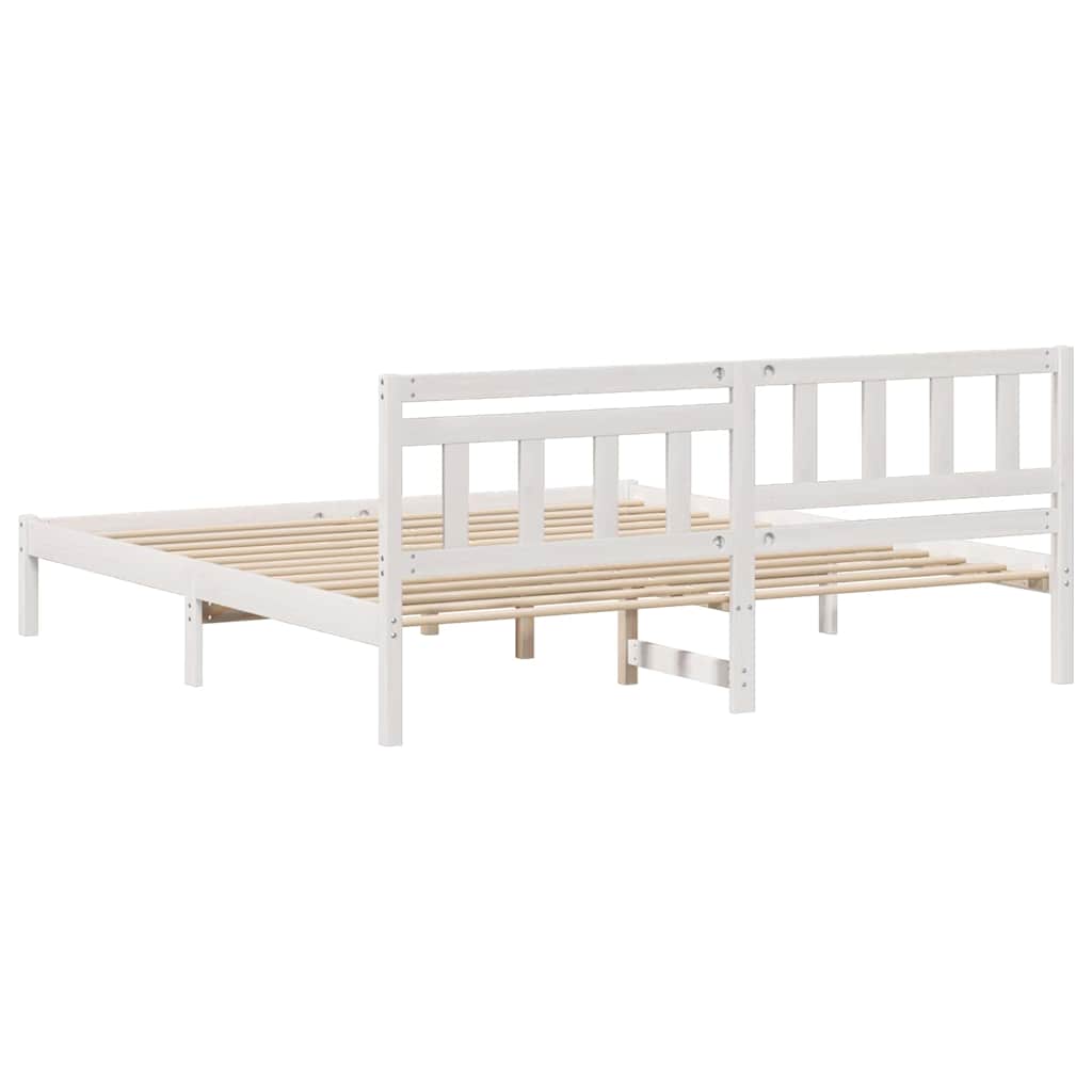 vidaXL Ramka łóżka Z zagłówkiem Biały 180 x 200 cm Lite drewno sosnowe