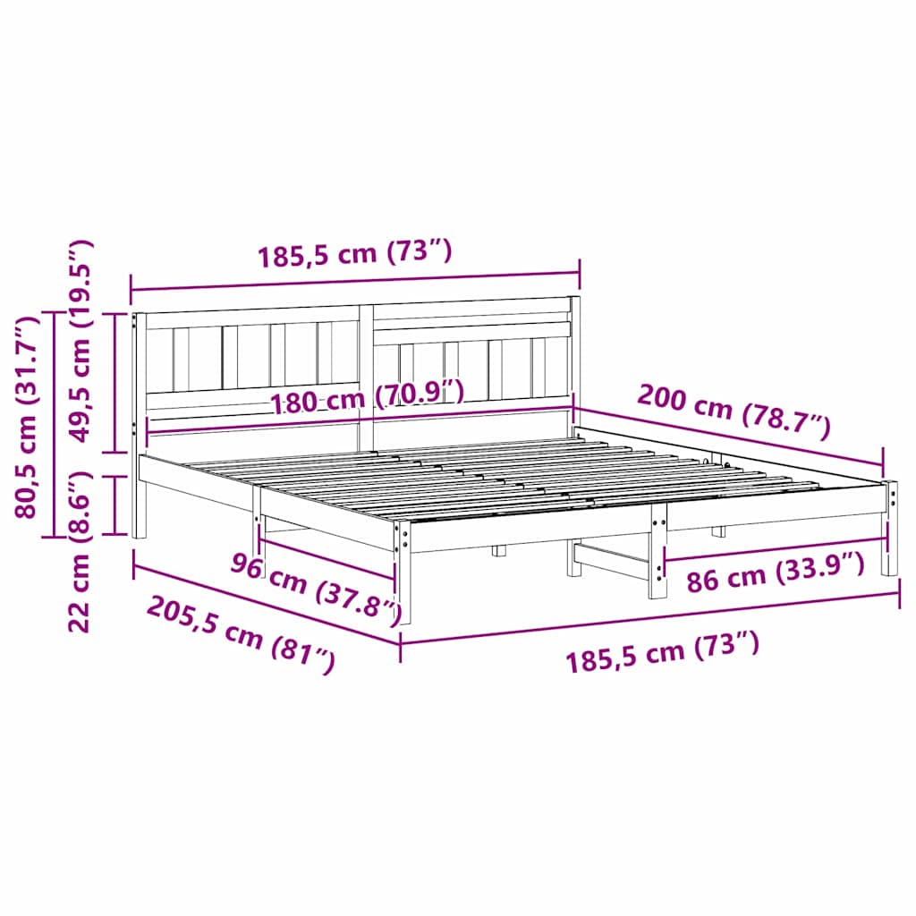 vidaXL Ramka łóżka Woskowy Brąz 180 x 200 cm Lite drewno sosnowe