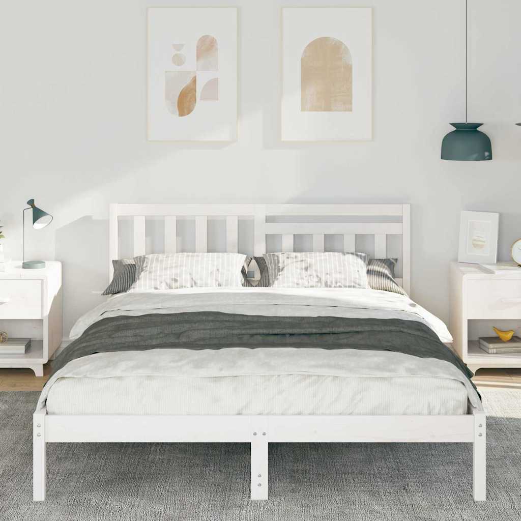vidaXL Ramka łóżka Z zagłówkiem Biały 160 x 200 cm Lite drewno sosnowe