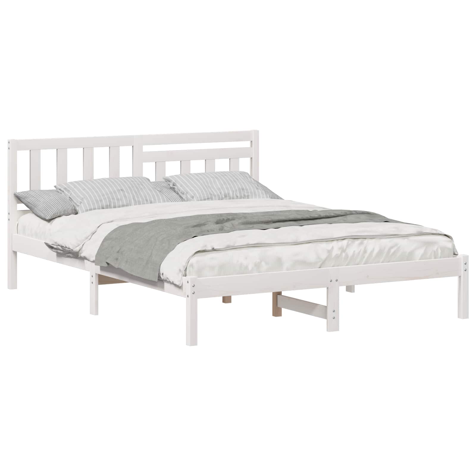 vidaXL Ramka łóżka Z zagłówkiem Biały 160 x 200 cm Lite drewno sosnowe