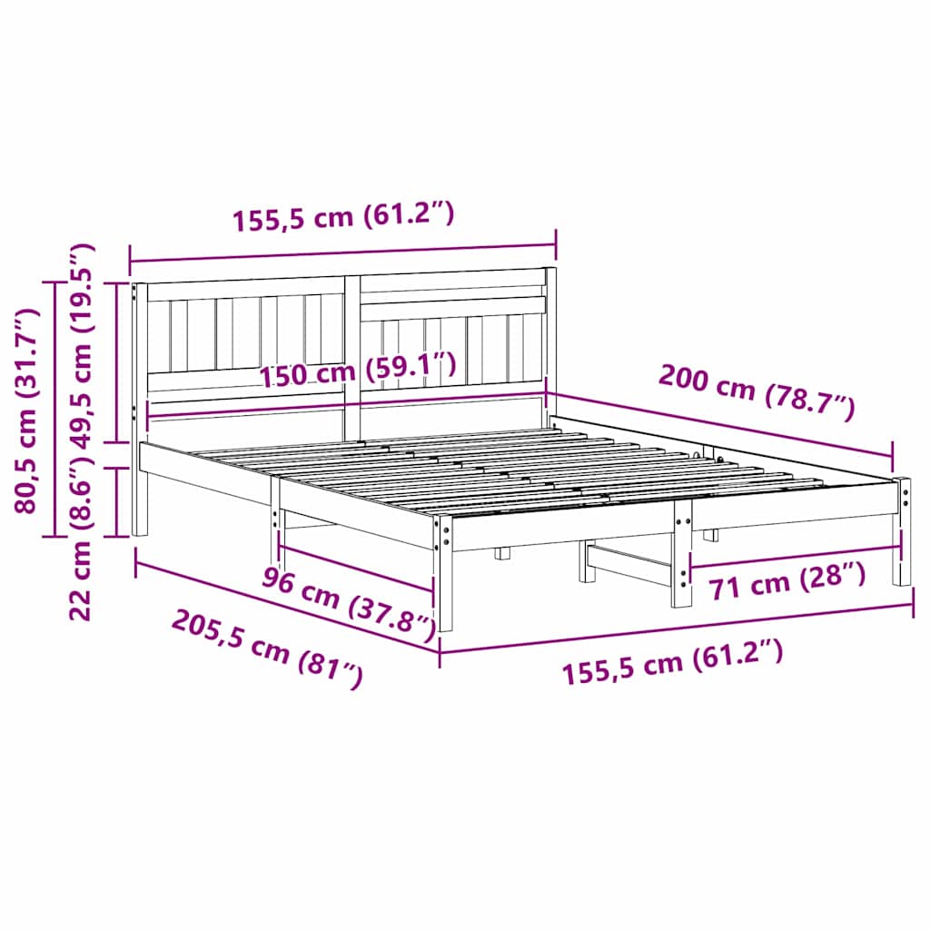 vidaXL Ramka łóżka Brązowy 150 x 200 cm Lite drewno sosnowe