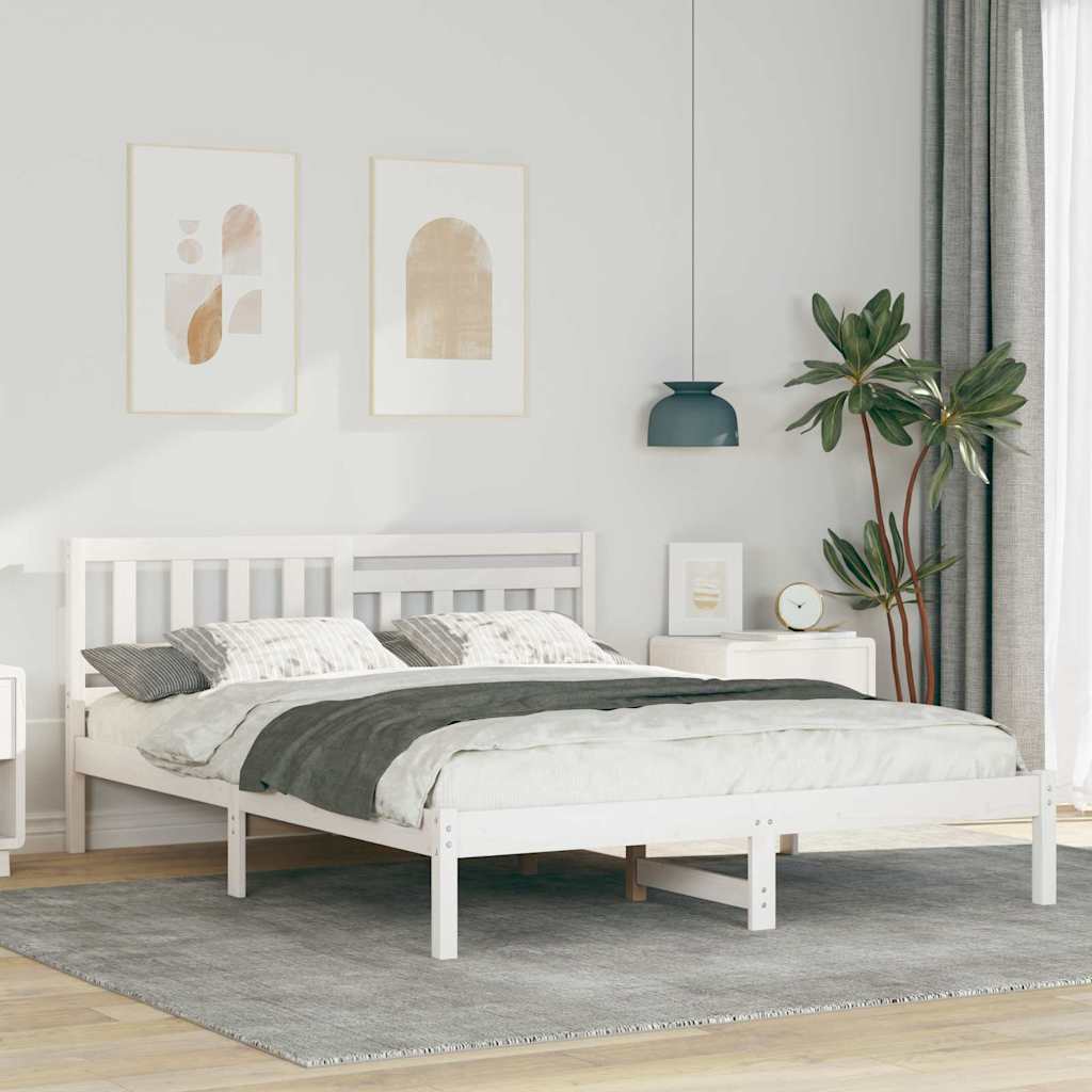 vidaXL Ramka łóżka Z zagłówkiem Biały 150 x 200 cm Lite drewno sosnowe