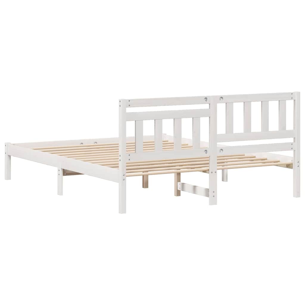 vidaXL Ramka łóżka Z zagłówkiem Biały 150 x 200 cm Lite drewno sosnowe