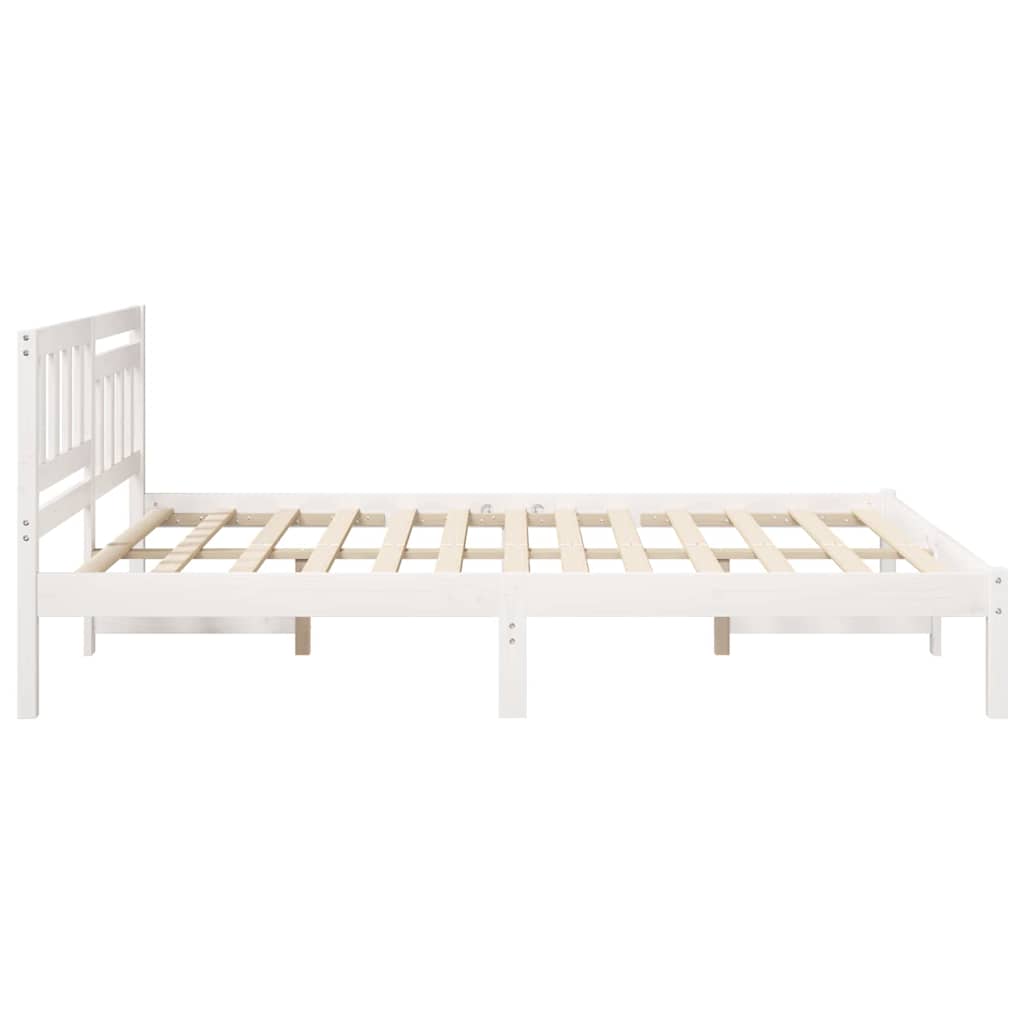 vidaXL Ramka łóżka Z zagłówkiem Biały 140 x 200 cm Lite drewno sosnowe