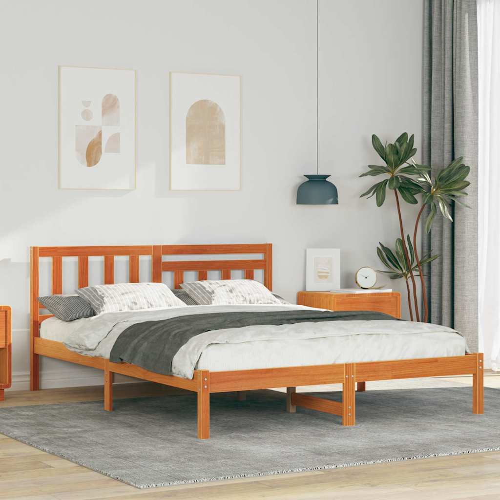 vidaXL Ramka łóżka Woskowy Brąz 140 x 200 cm Lite drewno sosnowe