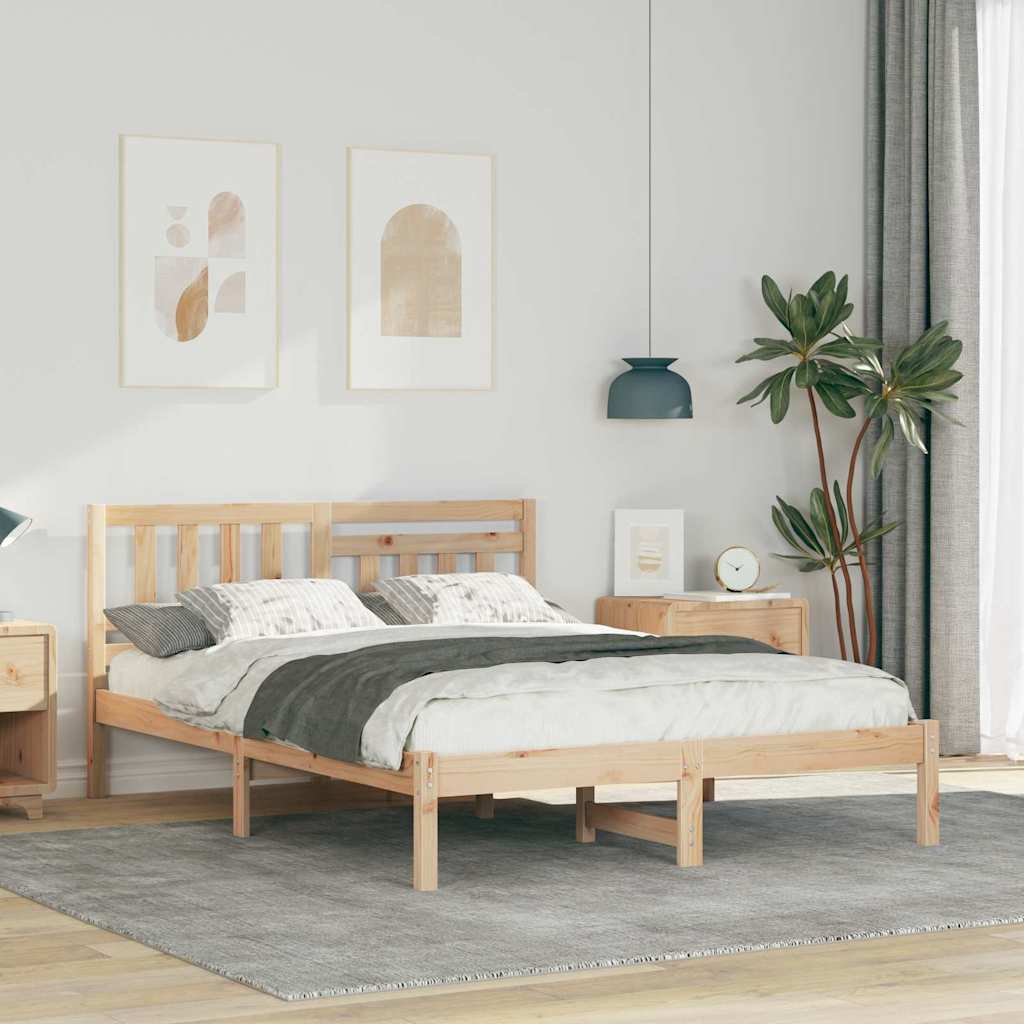 vidaXL Ramka łóżka Brązowy 140 x 190 cm Lite drewno sosnowe