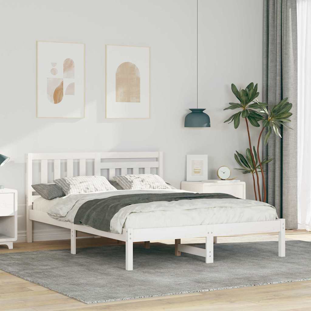 vidaXL Ramka łóżka Z zagłówkiem Biały 140 x 190 cm Lite drewno sosnowe