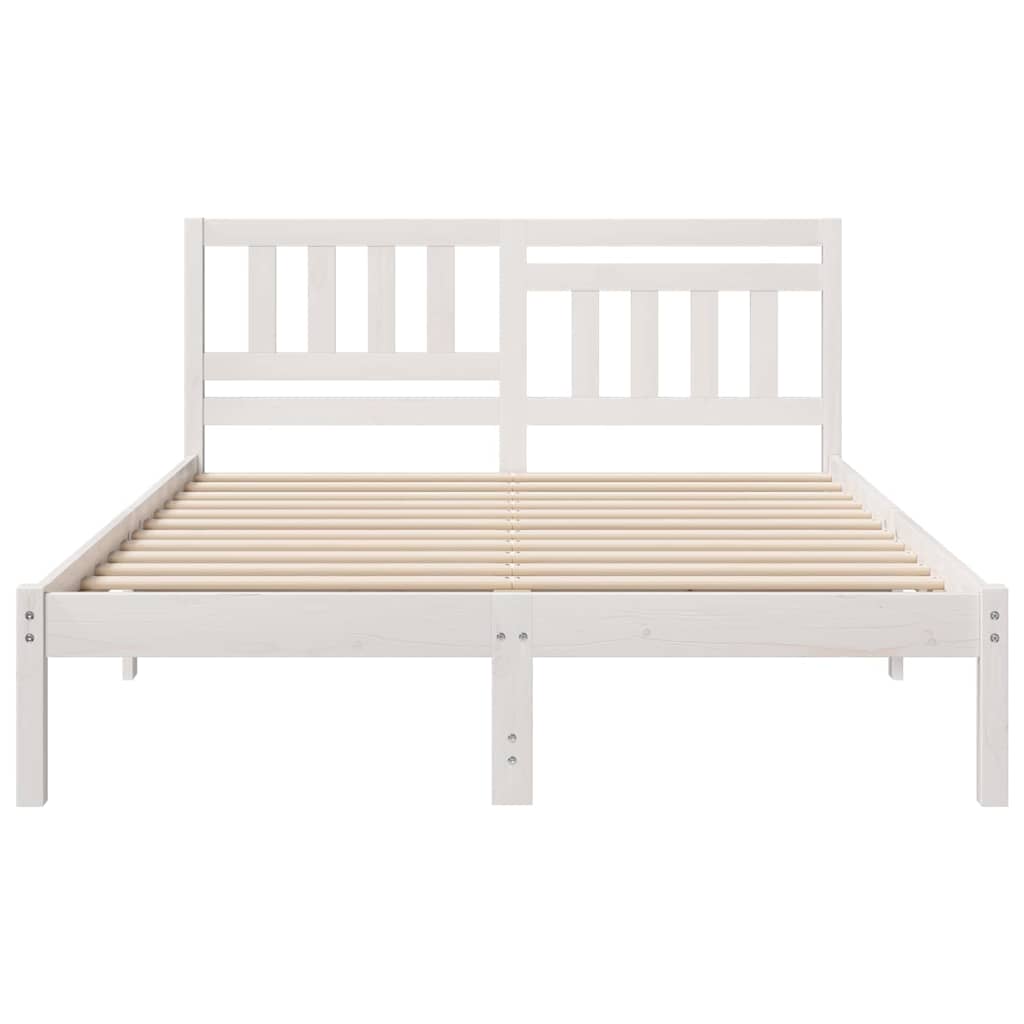 vidaXL Ramka łóżka Z zagłówkiem Biały 135 x 190 cm Lite drewno sosnowe