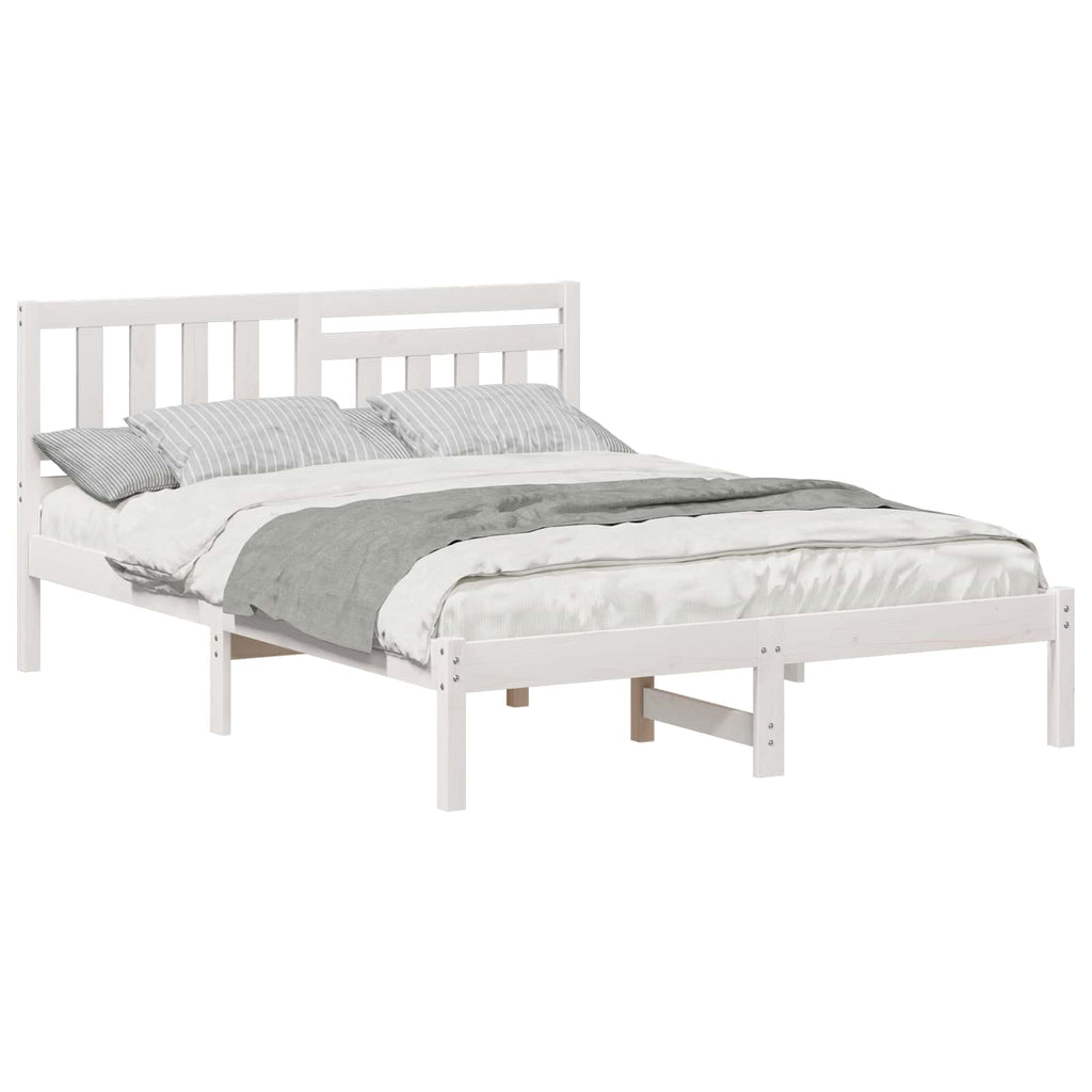 vidaXL Ramka łóżka Z zagłówkiem Biały 120 x 190 cm Lite drewno sosnowe