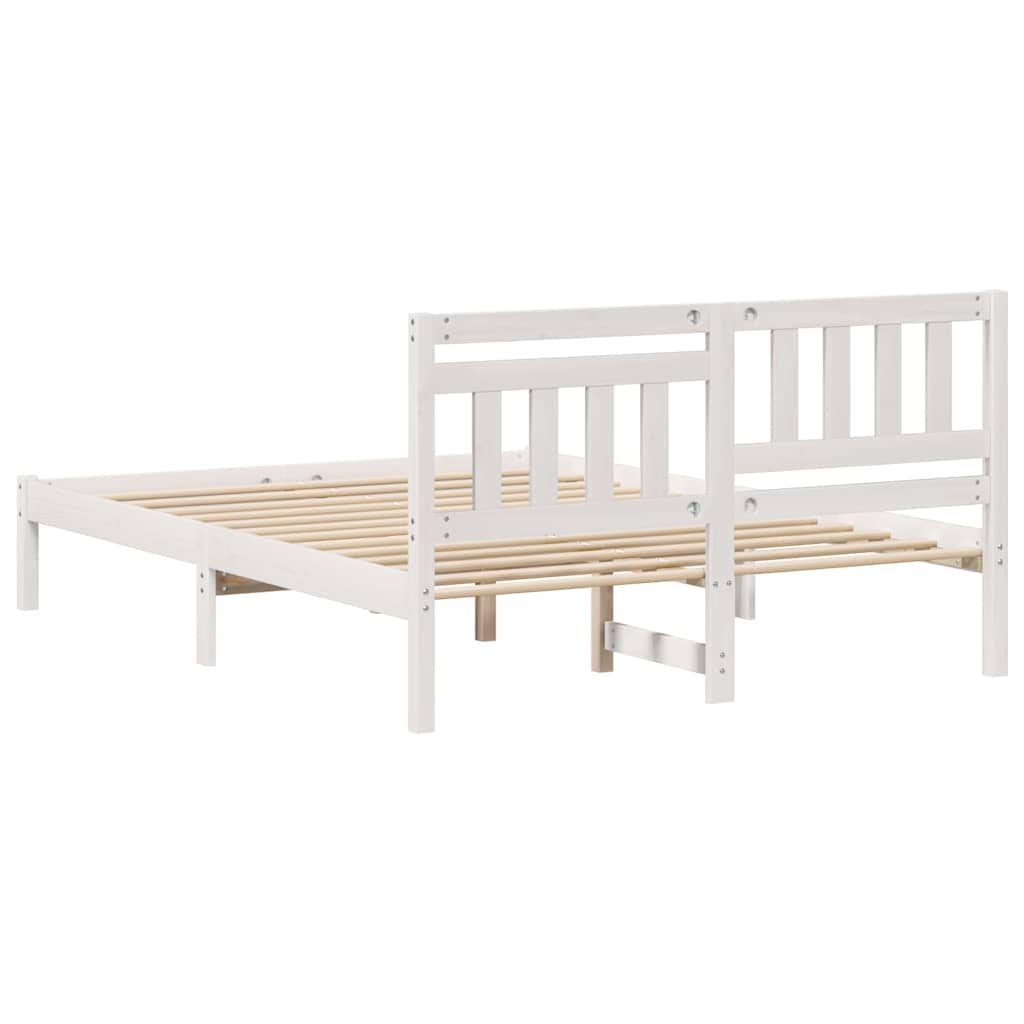 vidaXL Ramka łóżka Z zagłówkiem Biały 120 x 190 cm Lite drewno sosnowe