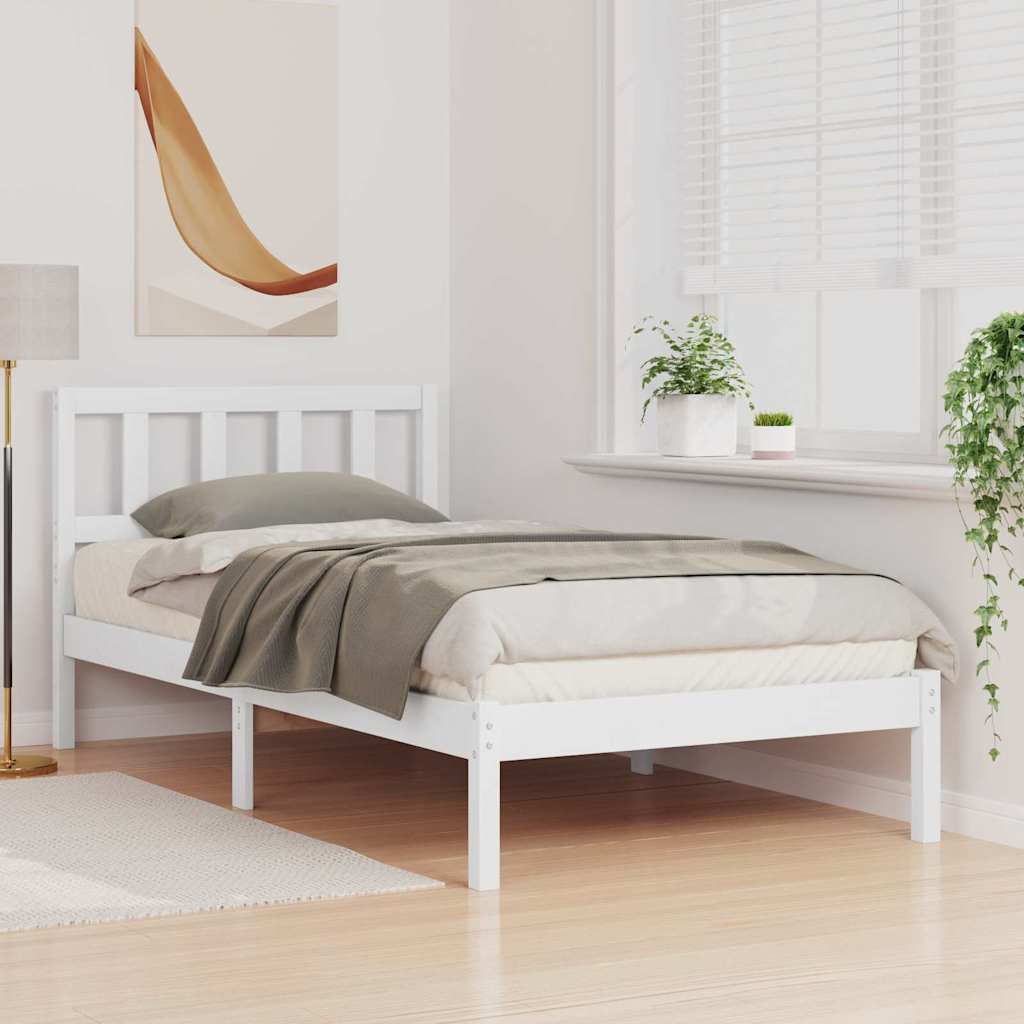 vidaXL Ramka łóżka Z zagłówkiem Biały 90 x 200 cm Lite drewno sosnowe