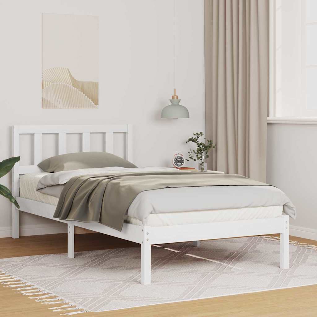 vidaXL Ramka łóżka Z zagłówkiem Biały 90 x 190 cm Lite drewno sosnowe