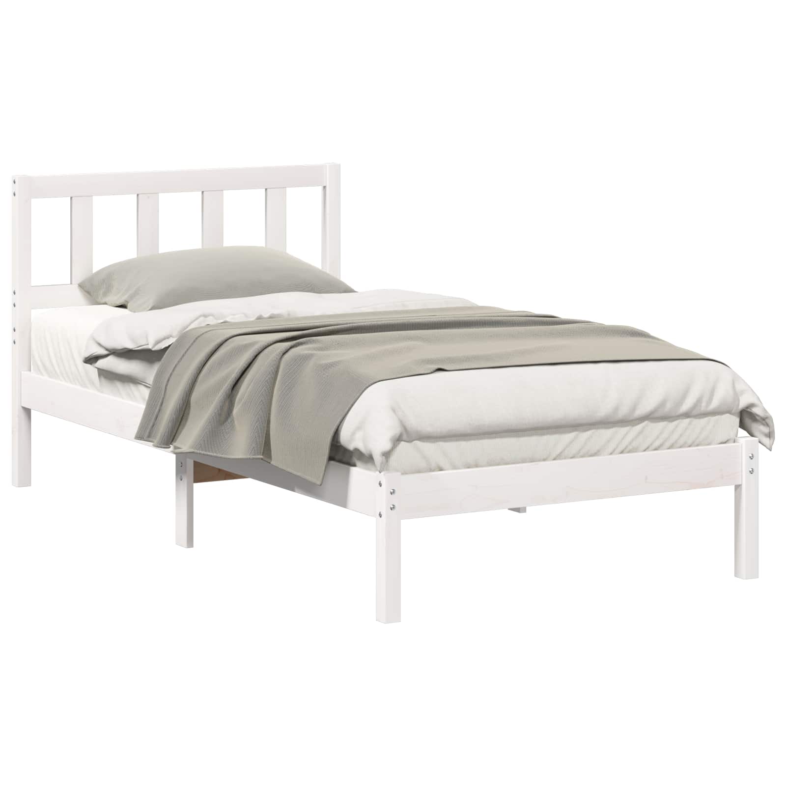 vidaXL Ramka łóżka Z zagłówkiem Biały 90 x 190 cm Lite drewno sosnowe