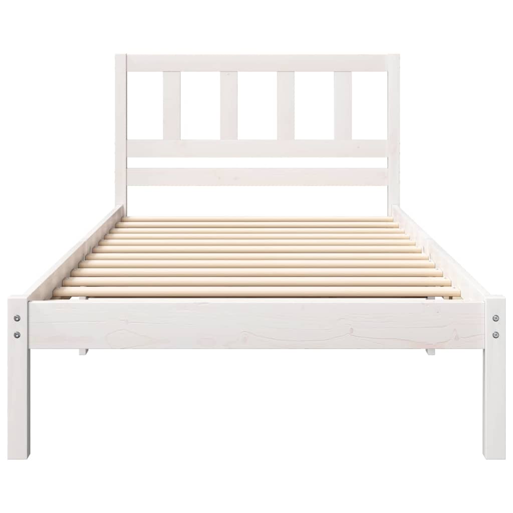 vidaXL Ramka łóżka Z zagłówkiem Biały 90 x 190 cm Lite drewno sosnowe