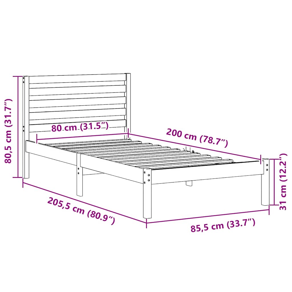 vidaXL Ramka łóżka Z zagłówkiem Biały 80 x 200 cm Lite drewno sosnowe