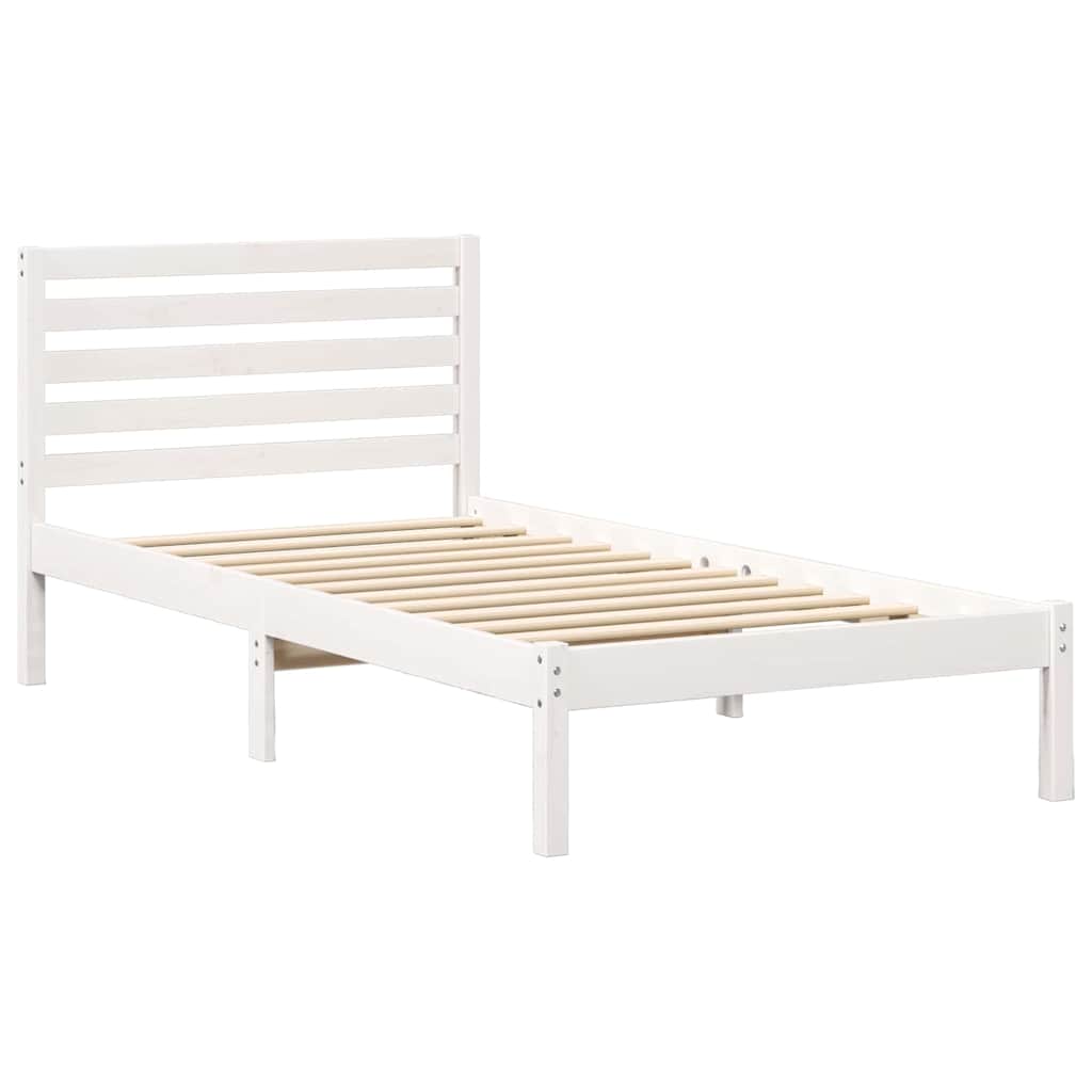 vidaXL Ramka łóżka Z zagłówkiem Biały 90 x 200 cm Lite drewno sosnowe