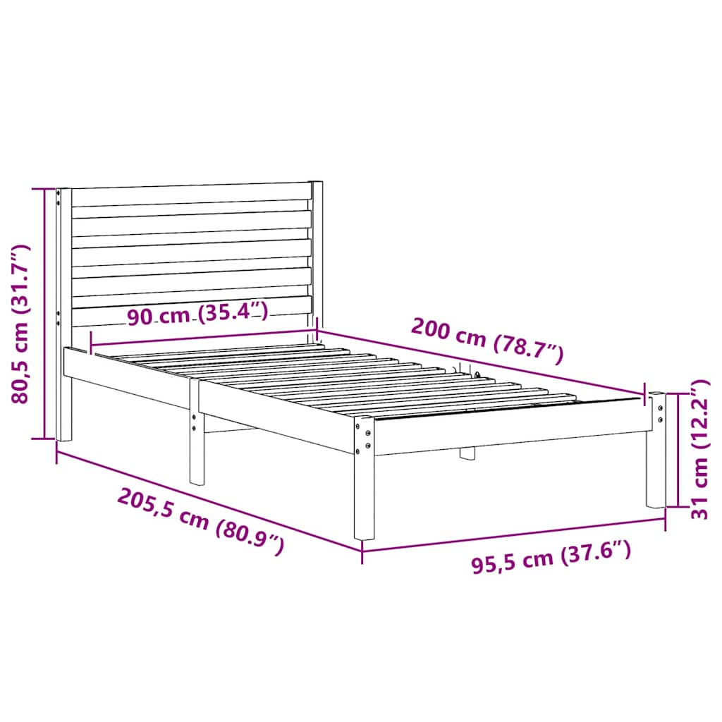 vidaXL Ramka łóżka Woskowy Brąz 90 x 200 cm Lite drewno sosnowe
