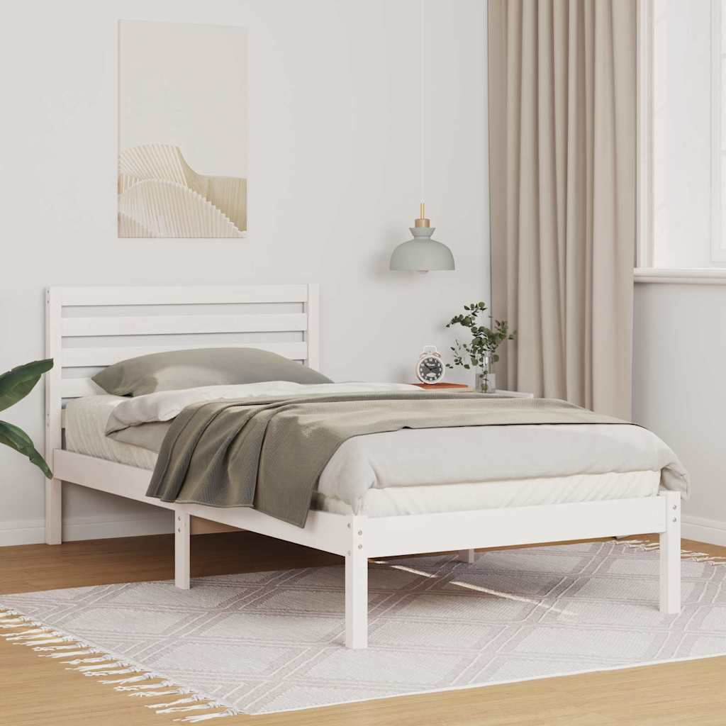 vidaXL Ramka łóżka Z zagłówkiem Biały 100 x 200 cm Lite drewno sosnowe