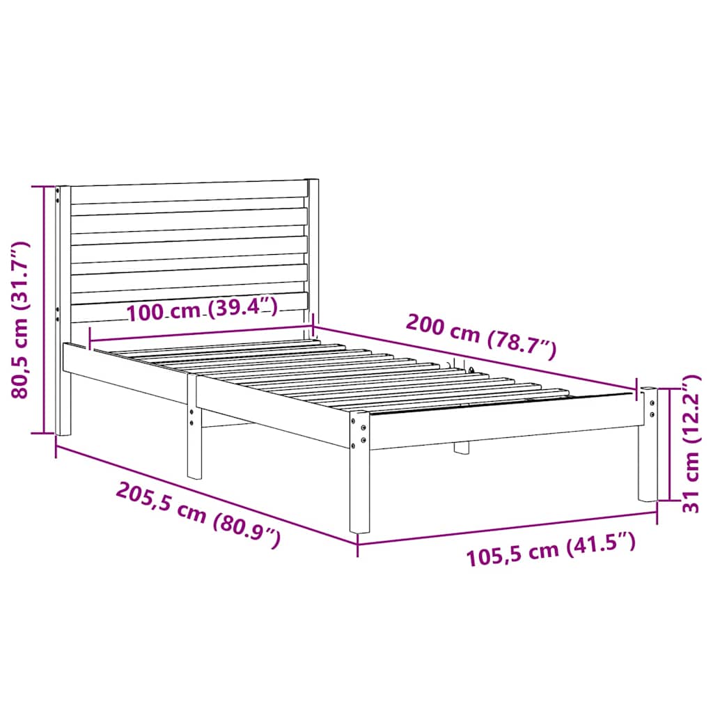 vidaXL Ramka łóżka Woskowy Brąz 100 x 200 cm Lite drewno sosnowe