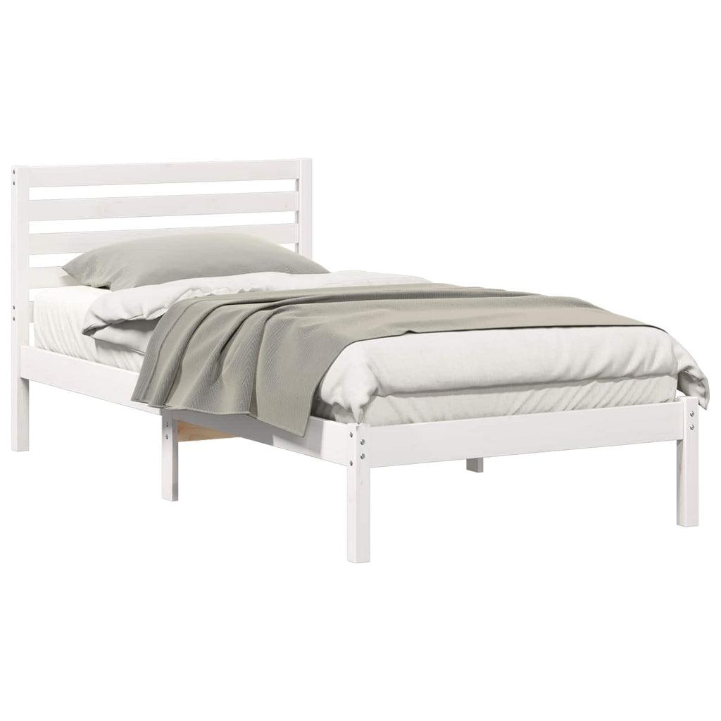 vidaXL Ramka łóżka Z zagłówkiem Biały 90 x 190 cm Lite drewno sosnowe