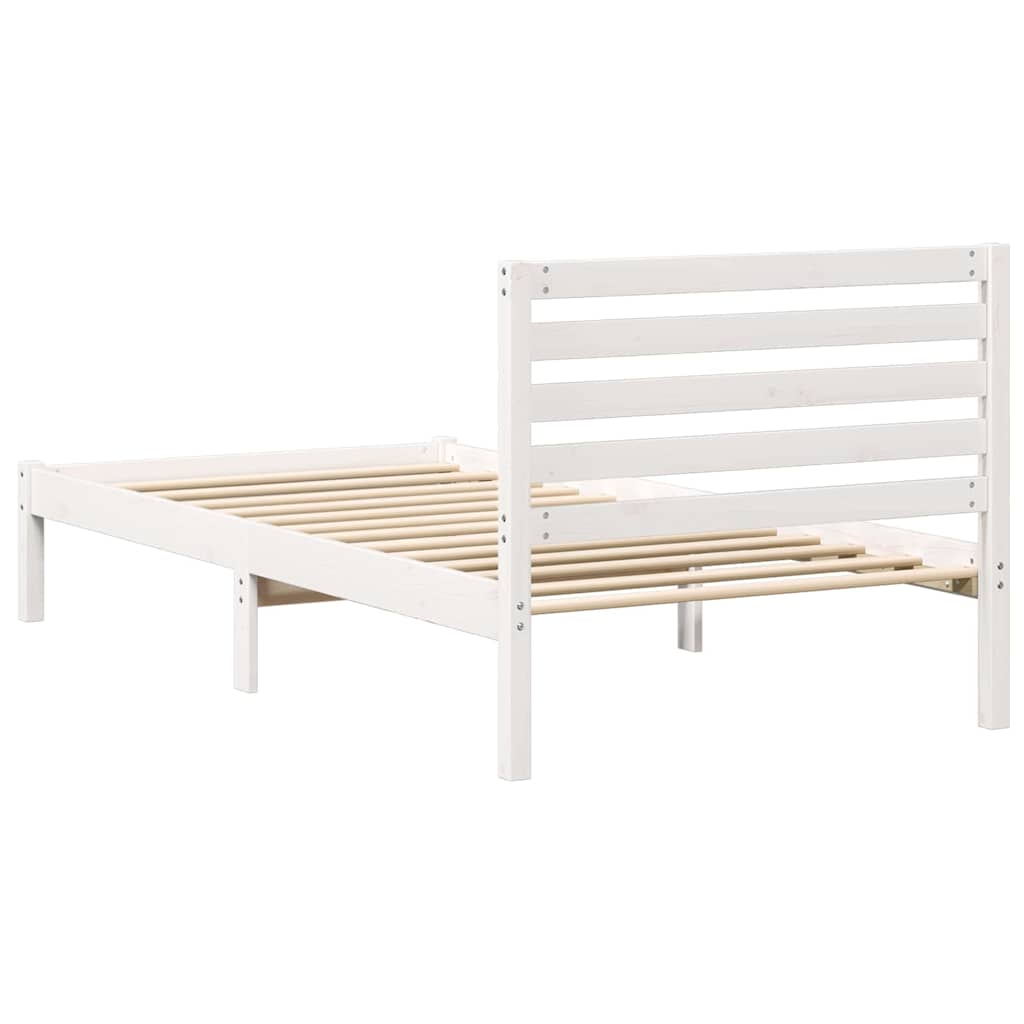 vidaXL Ramka łóżka Z zagłówkiem Biały 90 x 190 cm Lite drewno sosnowe