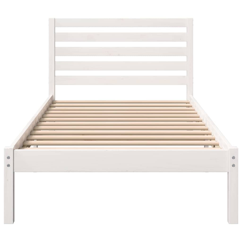 vidaXL Ramka łóżka Z zagłówkiem Biały 75 x 190 cm Lite drewno sosnowe