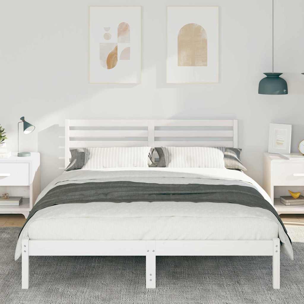 vidaXL Ramka łóżka Z zagłówkiem Biały 200 x 200 cm Lite drewno sosnowe