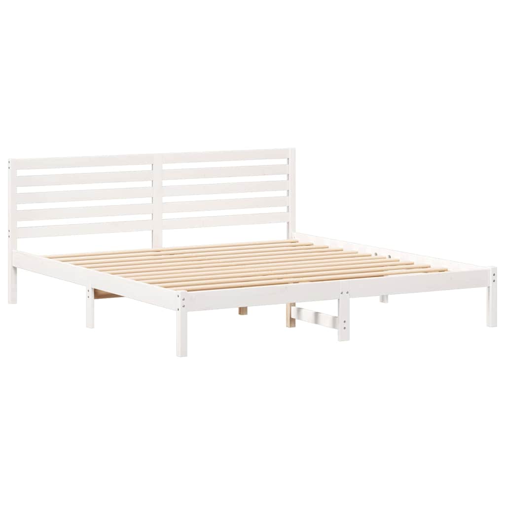 vidaXL Ramka łóżka Z zagłówkiem Biały 200 x 200 cm Lite drewno sosnowe