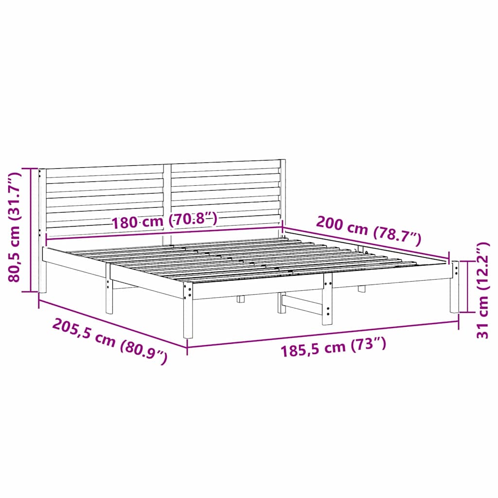 vidaXL Ramka łóżka Brązowy 180 x 200 cm Lite drewno sosnowe