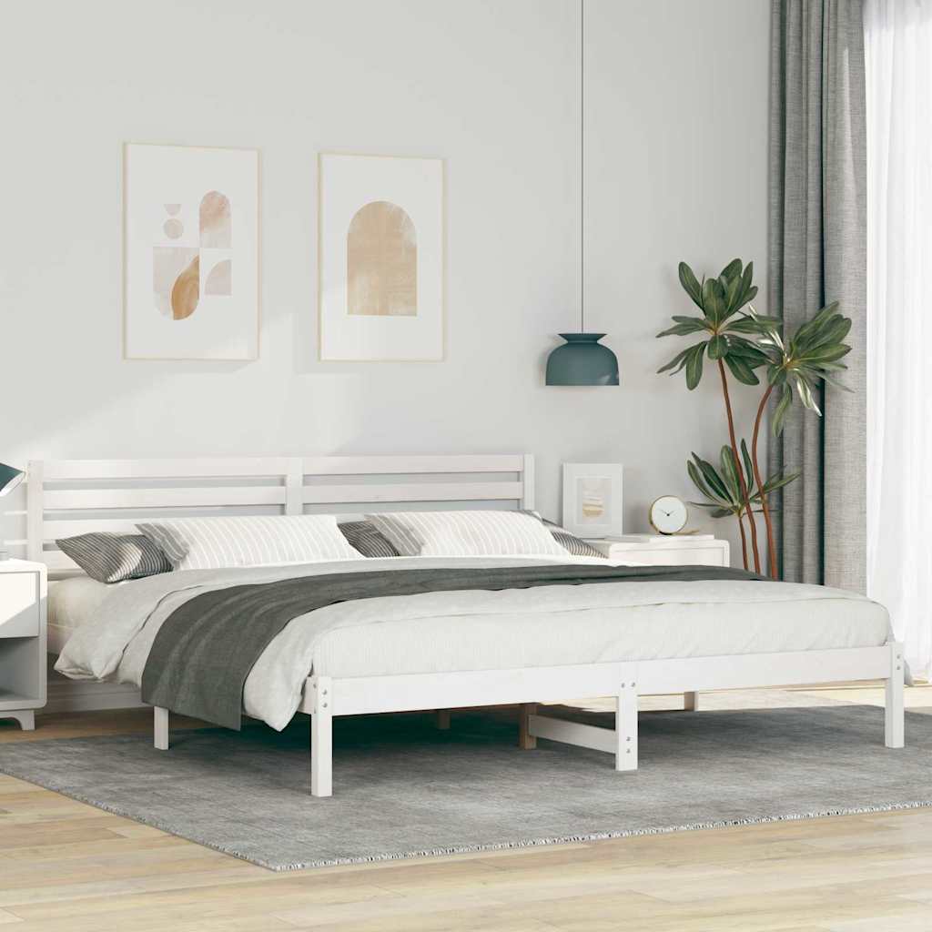 vidaXL Ramka łóżka Z zagłówkiem Biały 180 x 200 cm Lite drewno sosnowe