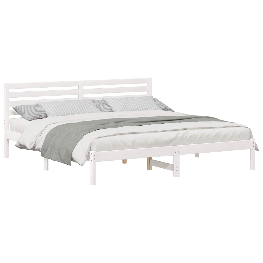 vidaXL Ramka łóżka Z zagłówkiem Biały 180 x 200 cm Lite drewno sosnowe