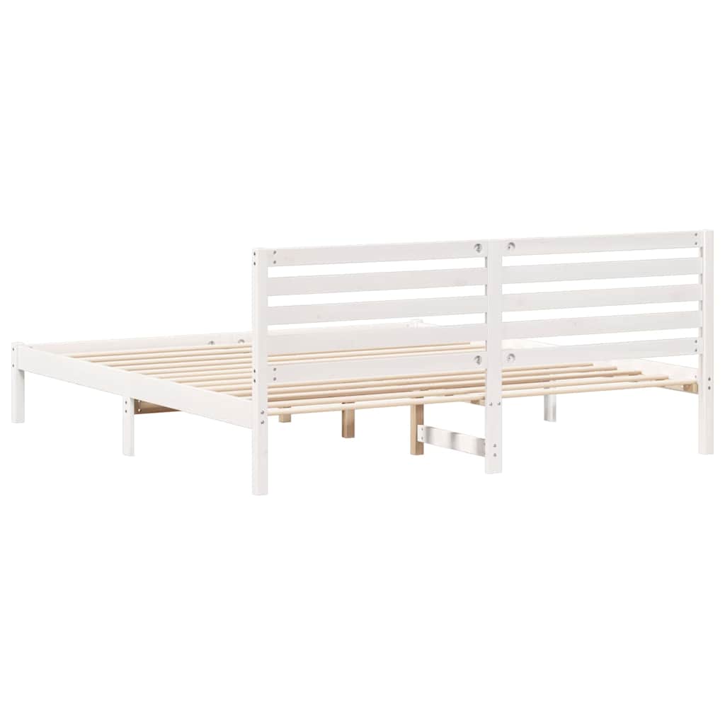 vidaXL Ramka łóżka Z zagłówkiem Biały 180 x 200 cm Lite drewno sosnowe