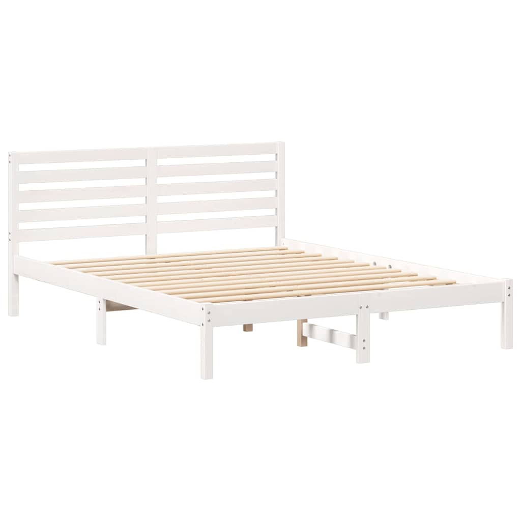 vidaXL Ramka łóżka Z zagłówkiem Biały 160 x 200 cm Lite drewno sosnowe