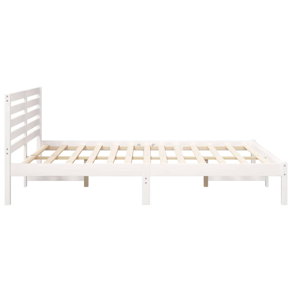 vidaXL Ramka łóżka Z zagłówkiem Biały 160 x 200 cm Lite drewno sosnowe