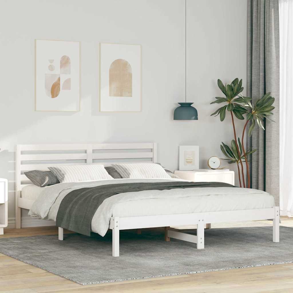 vidaXL Ramka łóżka Z zagłówkiem Biały 150 x 200 cm Lite drewno sosnowe